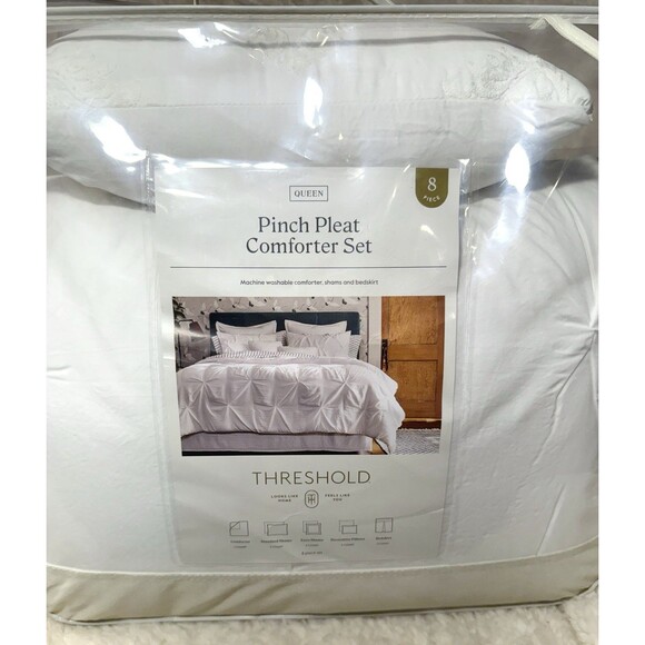 8pc Queen Pinch Pleat Comforter Set White - Threshold - Picture 8 of 9